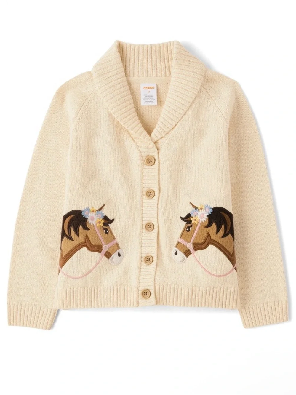 Gymboree Girls ‘Country Charm’ Off-White Horse Cardigan and Hair Clips Size 6
